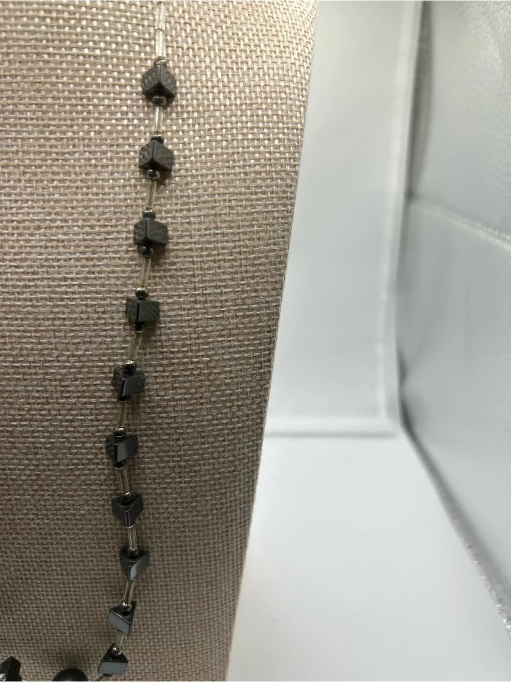 Metallic necklace  gunmetal hematite tone floating clear beads modern Y2k boho